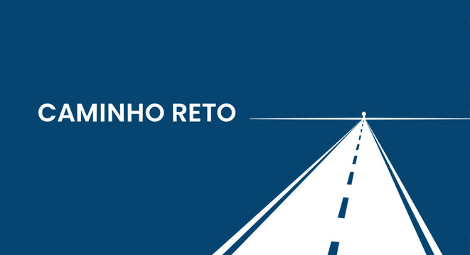 CAMINHO RETO. Ilustra&ccedil;&atilde;o de uma estrada em perspectiva indo em dire&ccedil;&atilde;o ao horizonte. Conceito de futuro, dire&ccedil;&atilde;o, objetivo e jornada.