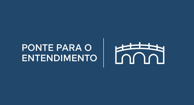 Ponte para o entendimento. Conceito de conex&atilde;o, acordo e di&aacute;logo com &iacute;cone de ponte em fundo azul. S&iacute;mbolo de coopera&ccedil;&atilde;o e solu&ccedil;&atilde;o.