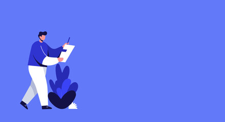 Modern illustration of a person reviewing a document, symbolizing planning, productivity, and creative work. Ideal for business and education concepts.