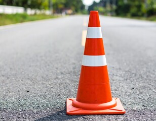 Orange traffic cone on road