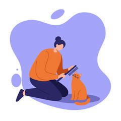 Happy cat being groomed by its owner, illustrating pet care, love, and companionship. Ideal for lifestyle, animal welfare, or veterinary use.