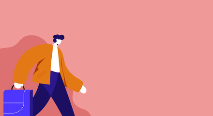 Stylish illustration of a person walking purposefully with a bag, representing daily commute, business, travel, or modern lifestyle.