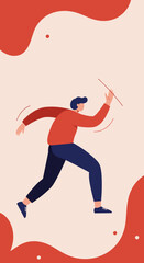 Obraz premium Dynamic illustration of a man running forward, symbolizing energy, progress, and goal achievement. Ideal for business, lifestyle, or fitness concepts.