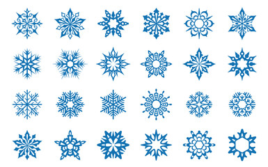 Snowflakes. Set of varied snowflakes. Design element for Christmas, New Years and Winter Holidays. Isolated blue silhouette on white background. Vector illustration