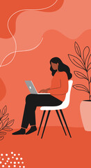 Woman working remotely on laptop at home, embracing a modern digital lifestyle. Ideal for business, education, and technology themes.