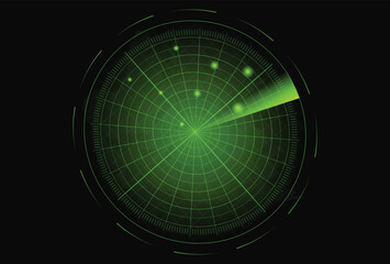  realistic detailed 3d radar with targets card poster vector illustration