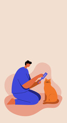 A person gently grooms their happy pet cat, depicting care, companionship, and pet wellness. Ideal for pet care, lifestyle, or veterinary concepts.