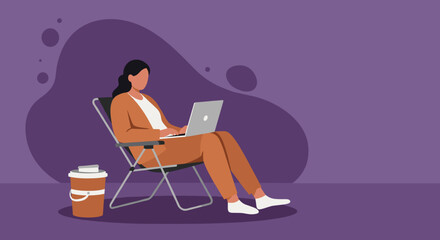 Woman working remotely on laptop in a relaxed setting, embodying flexible work-life balance and digital nomad lifestyle.