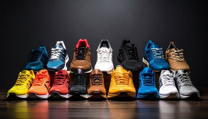 Colorful running shoes display