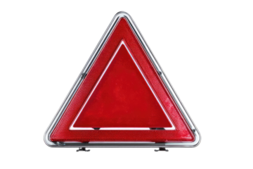 Red triangular warning sign in a protective casing