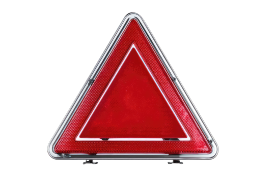 Red triangular warning sign in a protective casing