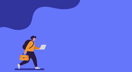 A person walking with a laptop, briefcase, and backpack, symbolizing mobile productivity, remote work, or modern education. Ideal for tech, business, or lifestyle concepts.