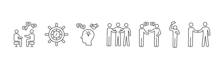 Soft Skills icon set with active listening, time management, interpersonal skill, conflict resolution, communication skill, respect, relationship vector illustration