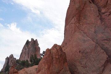 Two Massive Red Rock Formations Reaching the Sky