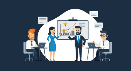 Fototapeta premium Business professionals collaborate and innovate during a presentation, sharing ideas and analyzing data for strategic growth and success.