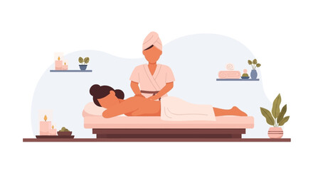Woman enjoying a relaxing back massage at a tranquil spa. Ideal for health, beauty, and wellness concepts, promoting self-care and relaxation.