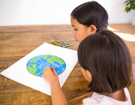 Earthly Creation: Young minds unite in a colorful depiction of Earth, showcasing collaboration, environmental awareness, and the bright future they're crafting.