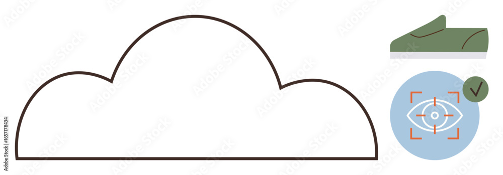 Aufkleber simple cloud shape with security visual includes biometric eye scan and green authorization mark. id