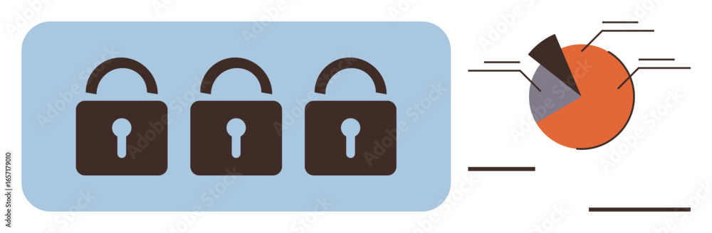 Poster three brown padlocks symbolize secure access alongside an orange pie chart with sections for data in
