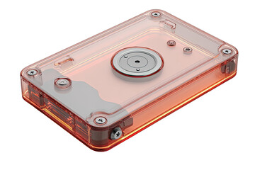 Fototapeta premium Transparent pinkish-red protective case for a data storage device