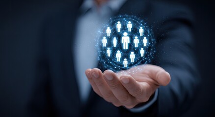 Global network of connected people in hand