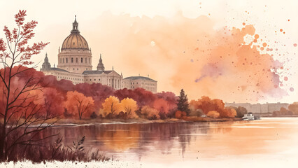 Obraz premium Soft watercolor splash in orange and burgundy blending together