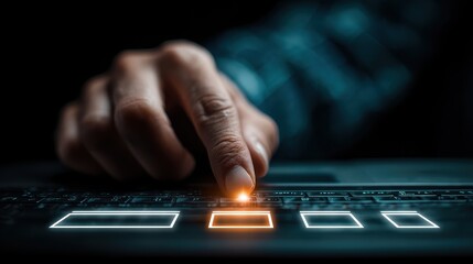 Person using laptop to select option from checklist, choice or decision making process