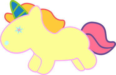 Cute Unicorn Plush Toy Icon (Pastel Yellow Body, Green Horn, Pink Tail)