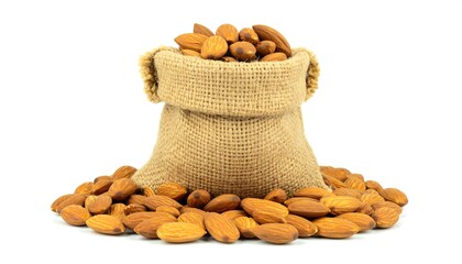 Almonds in burlap sack