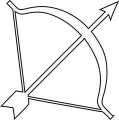 Bow and arrow outline vector icon, great for medieval themes, battle art, and archery graphics.