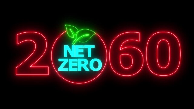 Net Zero Emissions by 2060 | Climate Change & Greenhouse Gas Reduction Target | Sustainable Development & Green Business Concept | Net Zero Icon Animation on Transparent Background&rdquo;