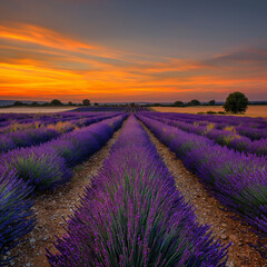 Fototapeta premium Lavender field sunset