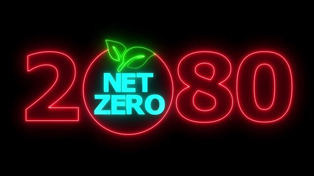 &ldquo;Net Zero Emissions by 2080 | Climate Change & Greenhouse Gas Reduction Target | Sustainable Development & Green Business Concept | Net Zero Icon Animation on Transparent Background&rdquo;