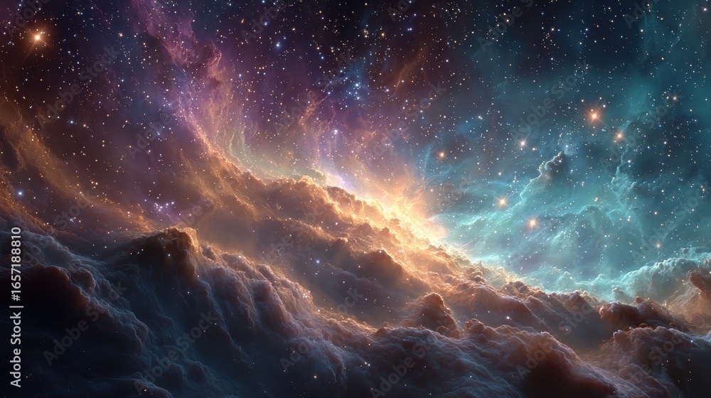 Poster colorful nebula and stars in deep space create an ethereal and beautiful celestial spectacle for ast