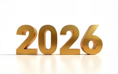2026 gold 3D text isolated on white background, happy new year backdrop concept 3d rendering illustration. High quality