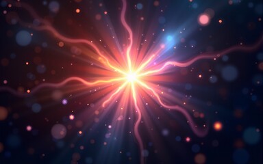 Naklejka premium Abstract glowing energy field with a star shape, radiating light and vibrant colors on a dark background. High quality