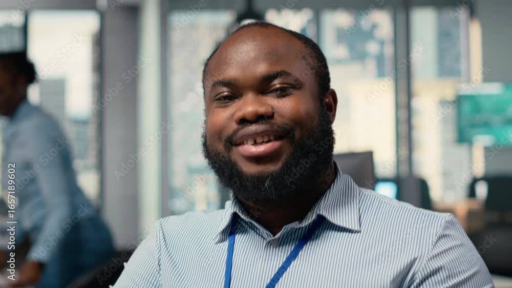Aufkleber portrait of upbeat stock exchange trader smiling after hitting jackpot with high returns portfolio o