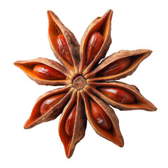 Close up of aromatic star anise spice ingredient for cooking and flavoring isolated on transparent background, png