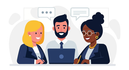 Diverse business professionals collaborating in a modern office meeting, discussing ideas and planning strategy for corporate success.