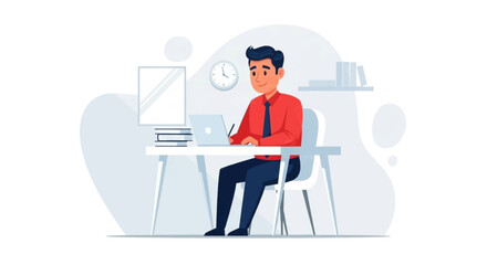 Professional man focused on work at his desk, using a laptop. Ideal for concepts of productivity, remote work, online education, and modern business.