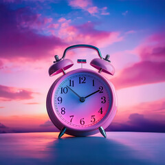 alarm clock on the sky background  pastel color