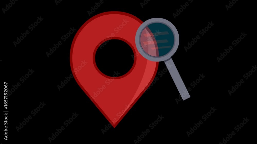 Poster video animation magnifying glass and gps address or ip symbol in searching for direction concept ico