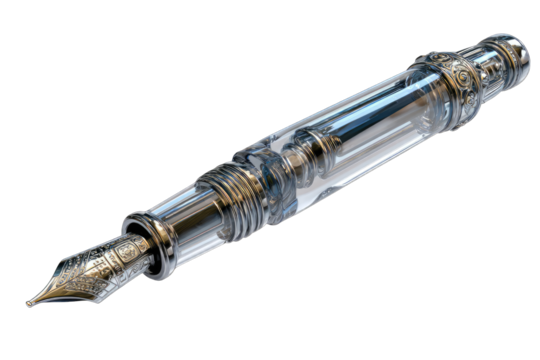 Transparent fountain pen with intricate metalwork