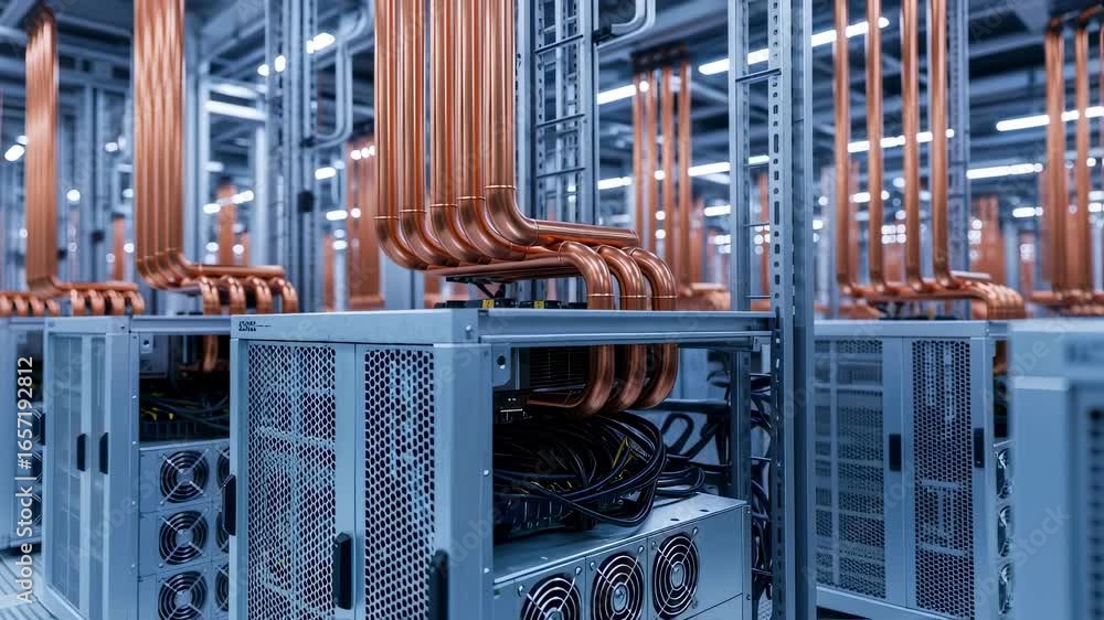 Aufkleber highcapacity ai compute units with visible cooling pipes and power supplies set up on a professional