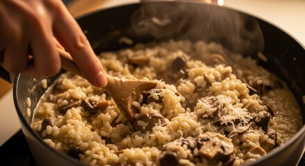 Stirring a Creamy Mushroom Risotto