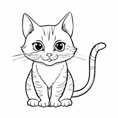 Obraz premium A charming and adorable cartoon-style vector illustration of a delightful sitting tabby kitten, perfect for children's designs or a lovely coloring page.