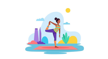 Woman in King Dancer yoga pose outdoors, symbolizing wellness, balance, and a healthy, active lifestyle. Ideal for fitness content.