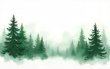 Watercolor Painting of Evergreen Trees. High quality
