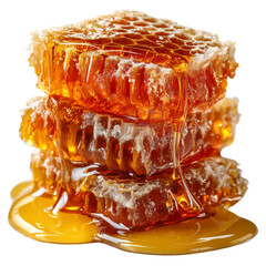 Honeycomb dripping sweet golden honey natural organic food ingredient concept isolated on transparent background, png