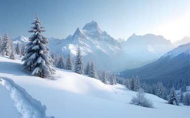 Snowy mountain landscape. High quality